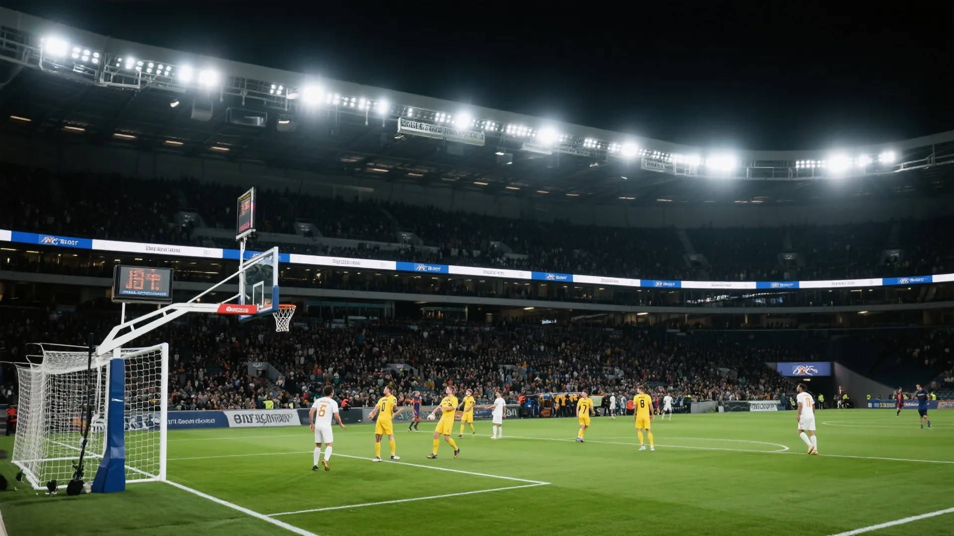 体育赛场灯光下的激烈对决